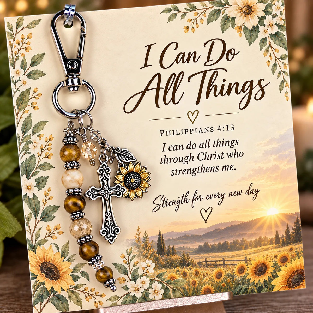 🙏✨ Christian Faith Keychain – Inspirational Scripture Gift with Cross & Prayer Beads