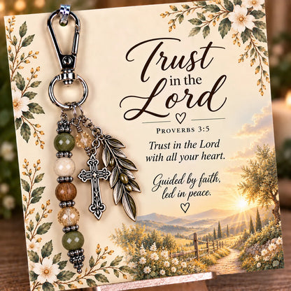 🙏✨ Christian Faith Keychain – Inspirational Scripture Gift with Cross & Prayer Beads