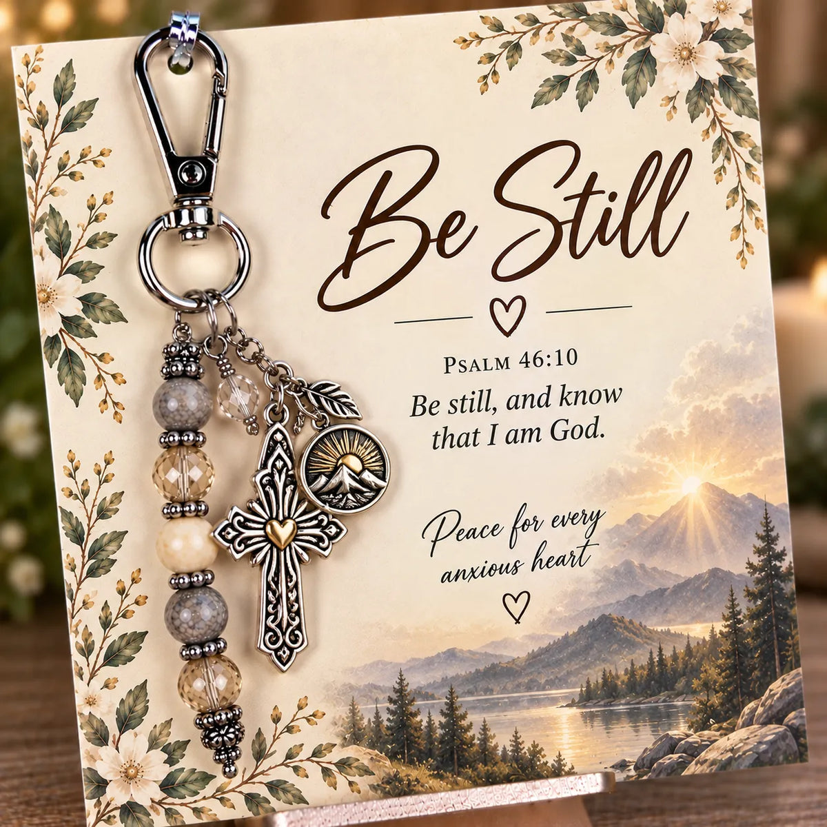 🙏✨ Christian Faith Keychain – Inspirational Scripture Gift with Cross & Prayer Beads