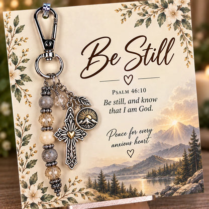 🙏✨ Christian Faith Keychain – Inspirational Scripture Gift with Cross & Prayer Beads