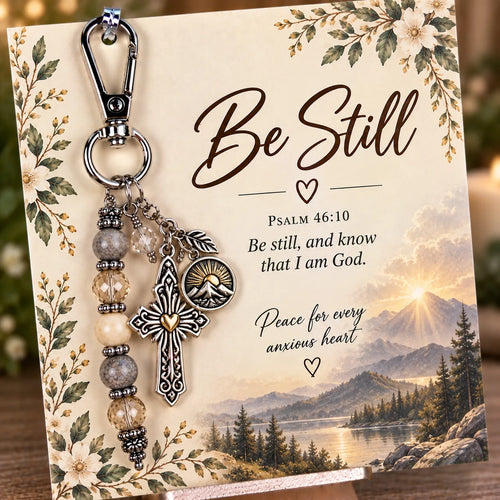 🙏✨ Christian Faith Keychain – Inspirational Scripture Gift with Cross & Prayer Beads