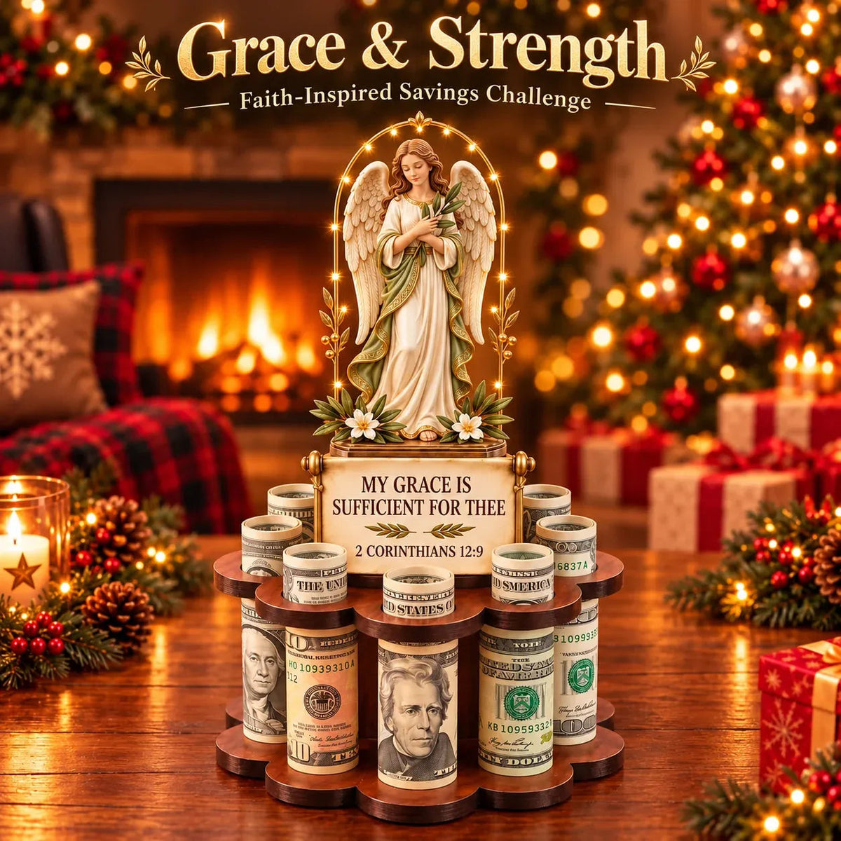 🙏Bible Verse Savings Challenge Stand – Christian Cash Organizer & Faith-Inspired Gift