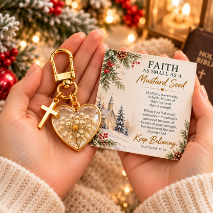 🌱Mustard Seed Faith Heart Keychain