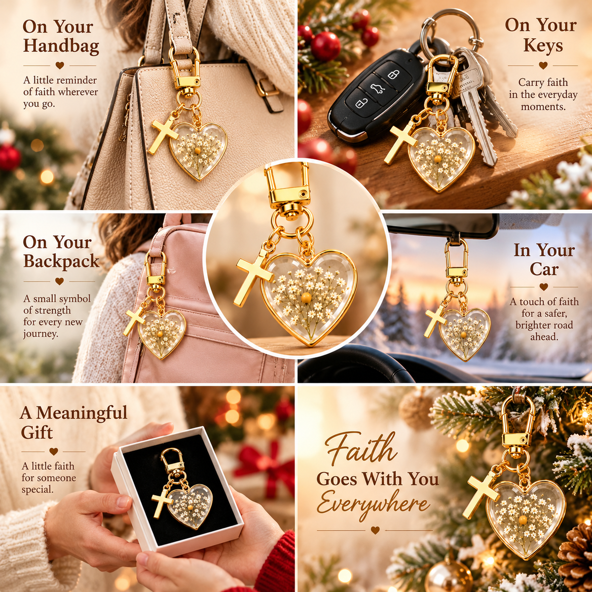 🌱Mustard Seed Faith Heart Keychain