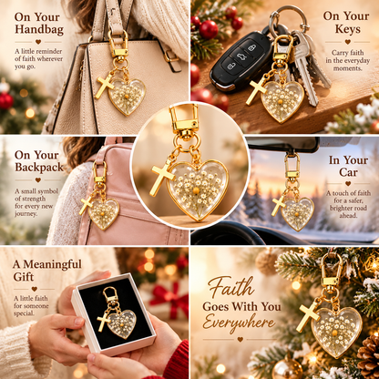 🌱Mustard Seed Faith Heart Keychain