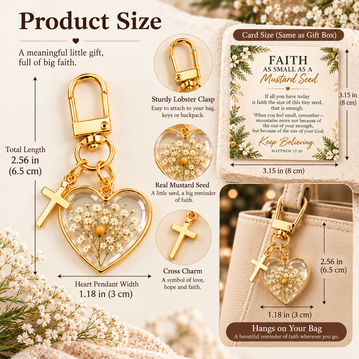 🌱Mustard Seed Faith Heart Keychain