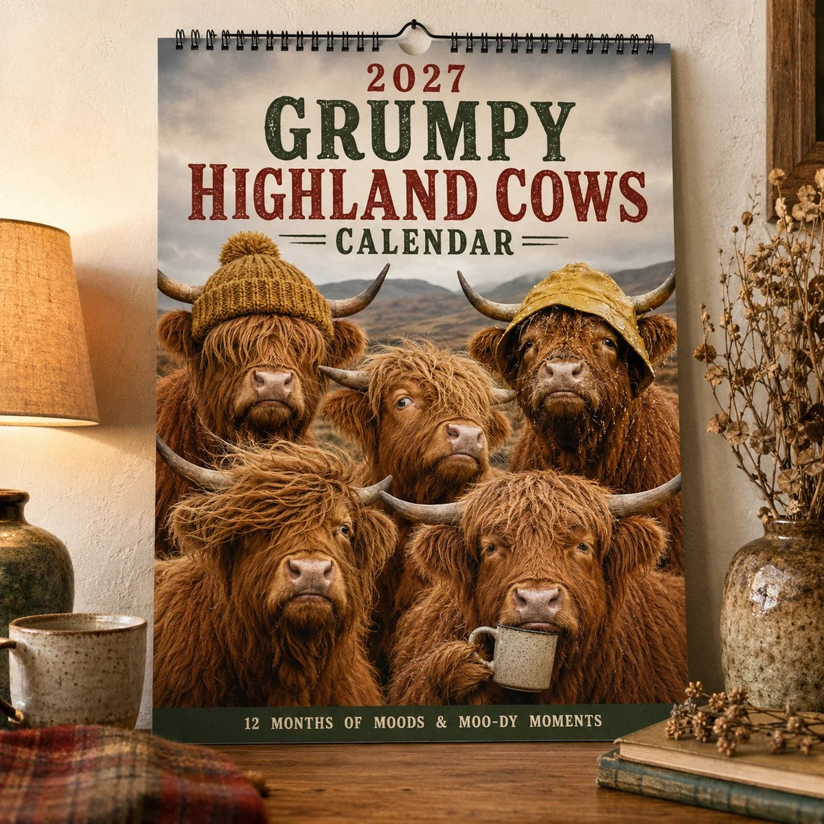 2027 Grumpy Highland Cows Wall Calendar