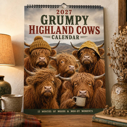 2027 Grumpy Highland Cows Wall Calendar