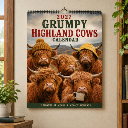2027 Grumpy Highland Cows Wall Calendar