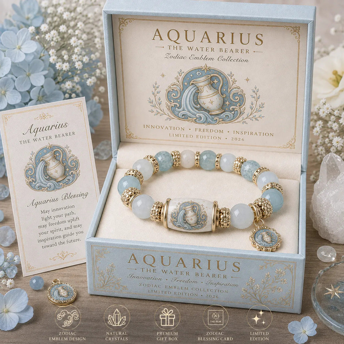 💫 12 Zodiac Bracelet – Natural Chalcedony, Your Sign, Your Energy 🌙✨