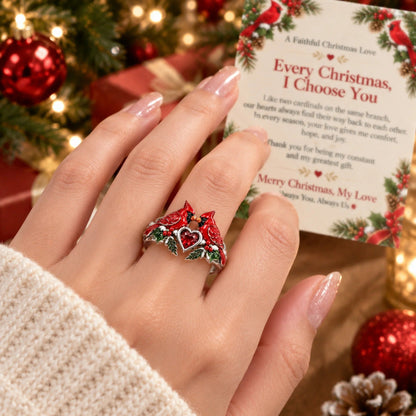 🐦Cardinal Couple Christmas Ring with Message Card