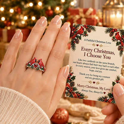 🐦Cardinal Couple Christmas Ring with Message Card
