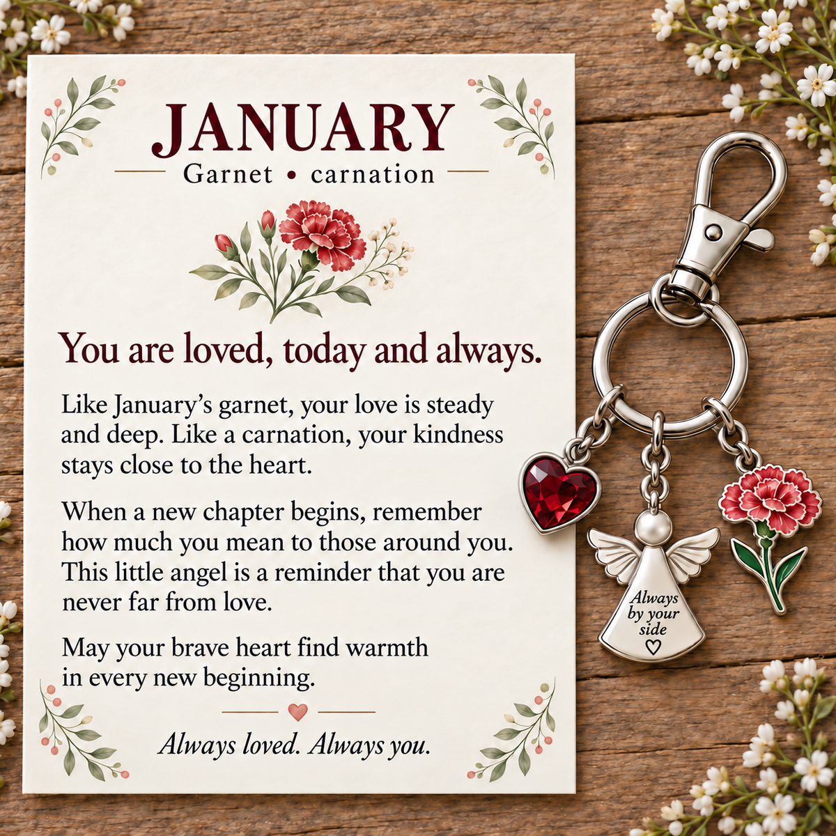 🌸🔑 Birth Month Flower & Birthstone Keychain – A Meaningful Gift for Every Month