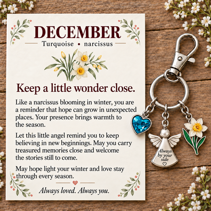 🌸🔑 Birth Month Flower & Birthstone Keychain – A Meaningful Gift for Every Month