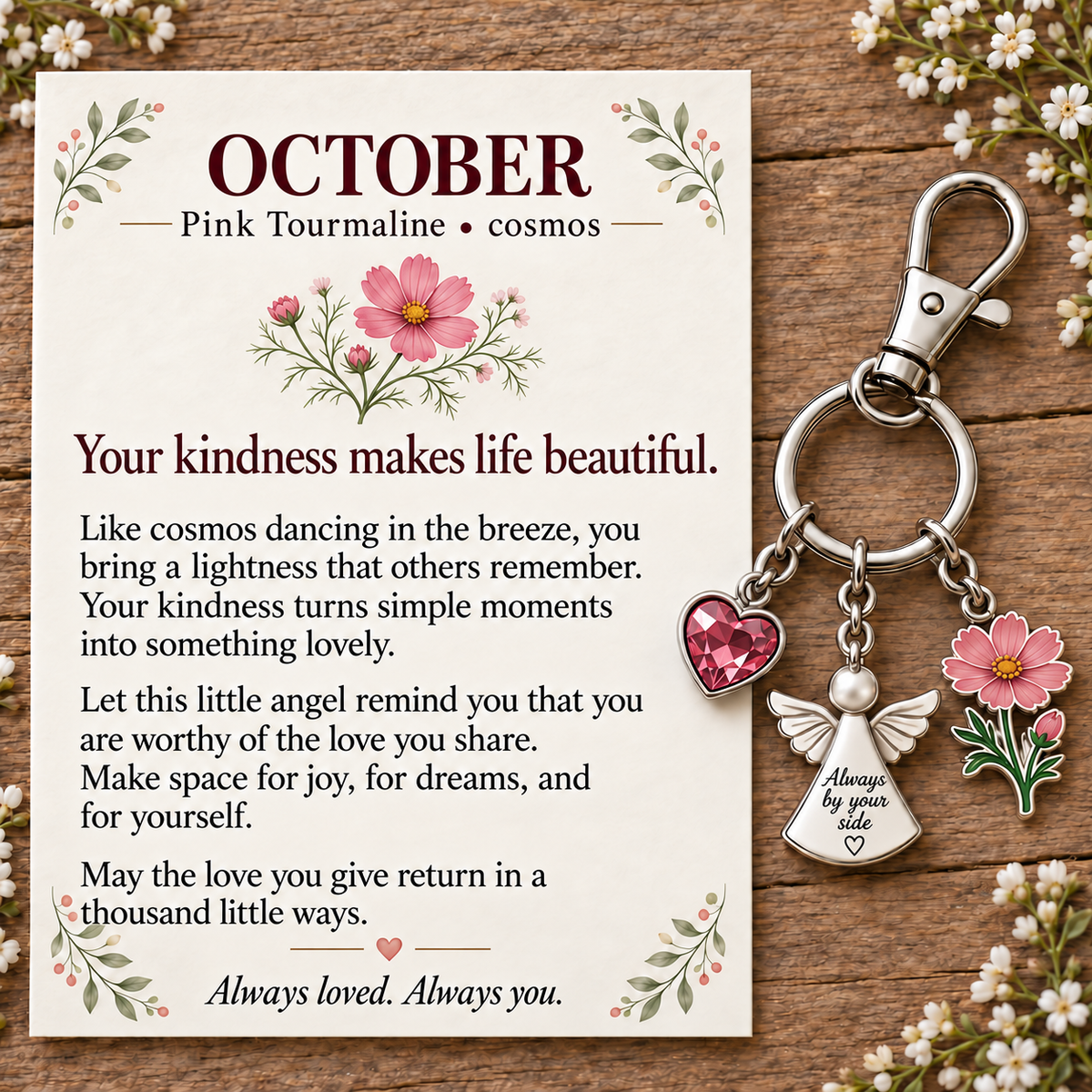 🌸🔑 Birth Month Flower & Birthstone Keychain – A Meaningful Gift for Every Month