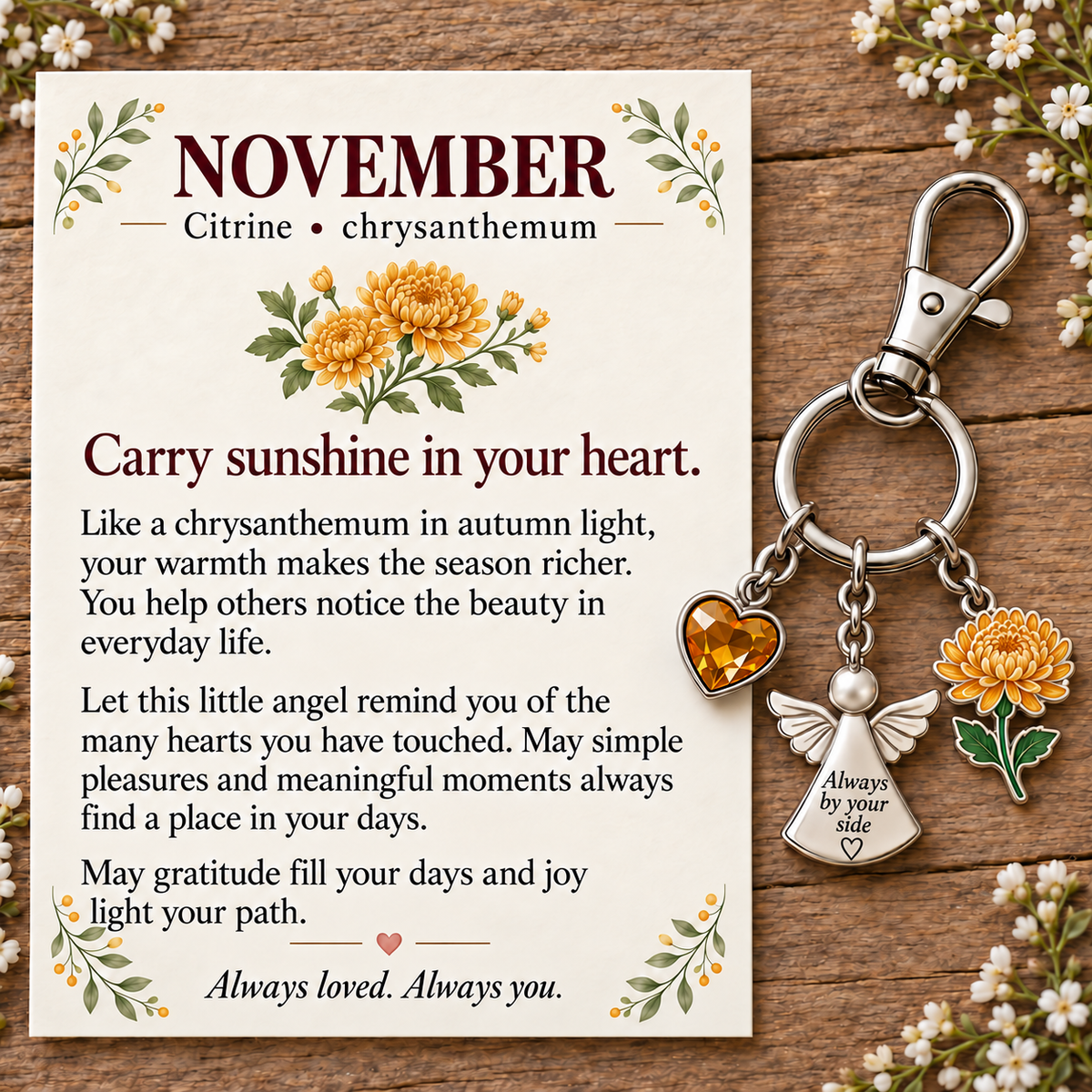 🌸🔑 Birth Month Flower & Birthstone Keychain – A Meaningful Gift for Every Month