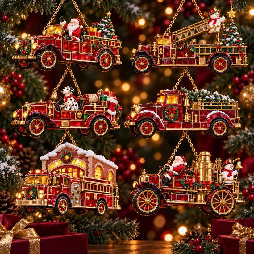 🚒 2026 Vintage Fire Truck Christmas Ornaments