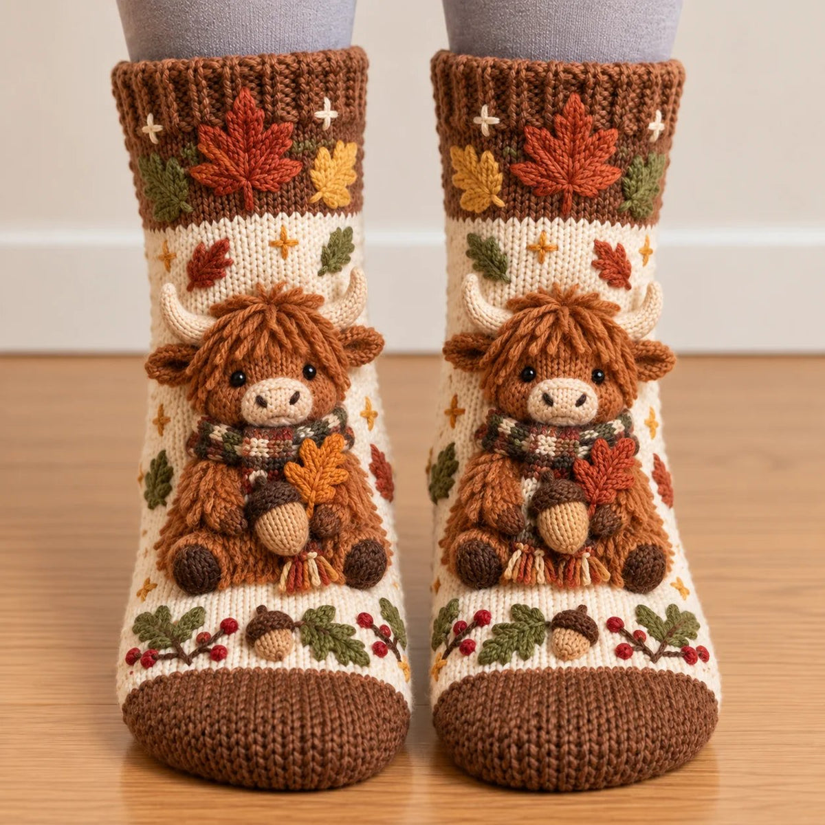 🍂🧦Cozy Autumn Crochet-Style Socks – Cute Woodland Friends & Cottagecore Charm