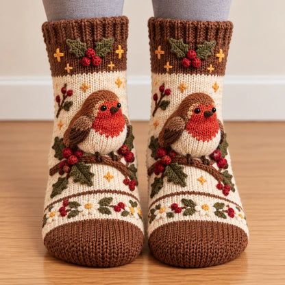 🍂🧦Cozy Autumn Crochet-Style Socks – Cute Woodland Friends & Cottagecore Charm
