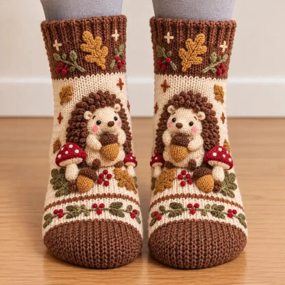 🍂🧦Cozy Autumn Crochet-Style Socks – Cute Woodland Friends & Cottagecore Charm