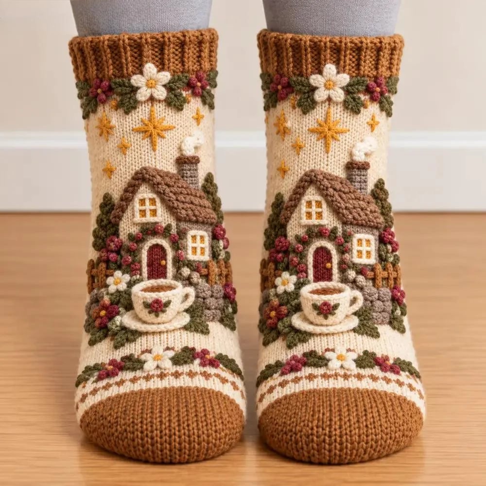 🍂🧦Cozy Autumn Crochet-Style Socks – Cute Woodland Friends & Cottagecore Charm