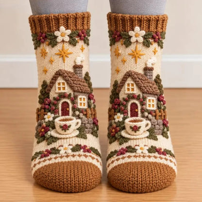 🍂🧦Cozy Autumn Crochet-Style Socks – Cute Woodland Friends & Cottagecore Charm