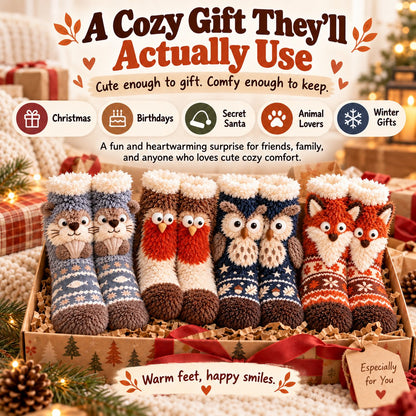 🦊🐦Cozy Animal Fuzzy Slipper Socks – Cute & Warm House Socks🦦🦉