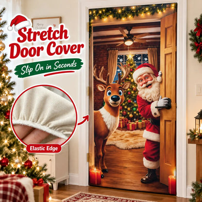 🎅🎄Christmas Door Cover – Santa & Reindeer Holiday Door Decoration