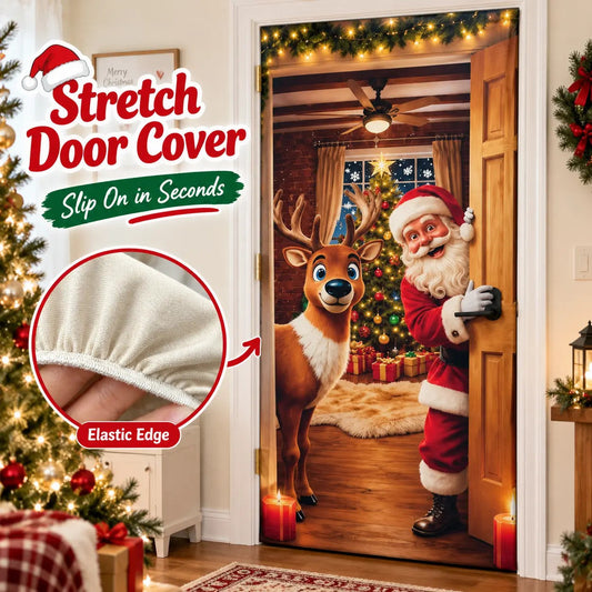 🎅🎄Christmas Door Cover – Santa & Reindeer Holiday Door Decoration