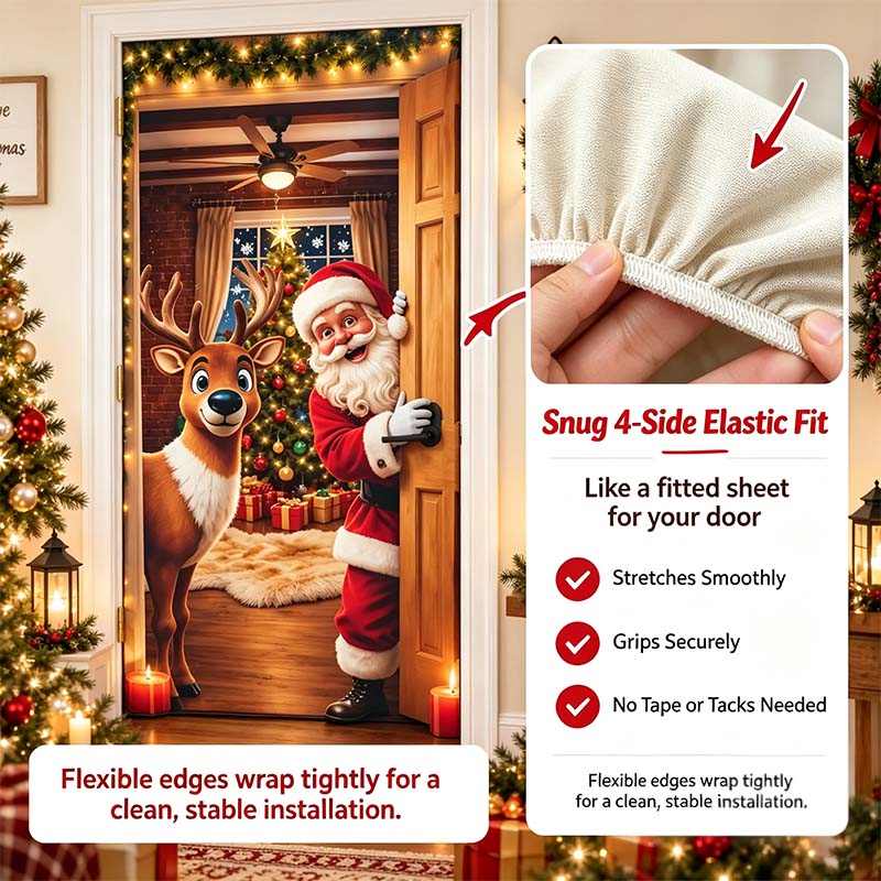 🎅🎄Christmas Door Cover – Santa & Reindeer Holiday Door Decoration