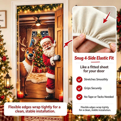 🎅🎄Christmas Door Cover – Santa & Reindeer Holiday Door Decoration