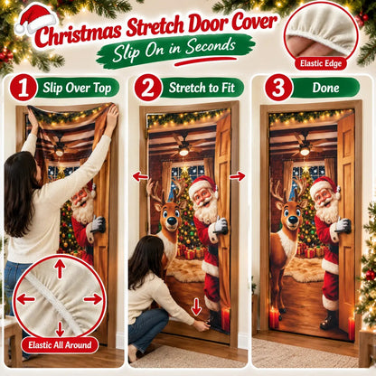 🎅🎄Christmas Door Cover – Santa & Reindeer Holiday Door Decoration