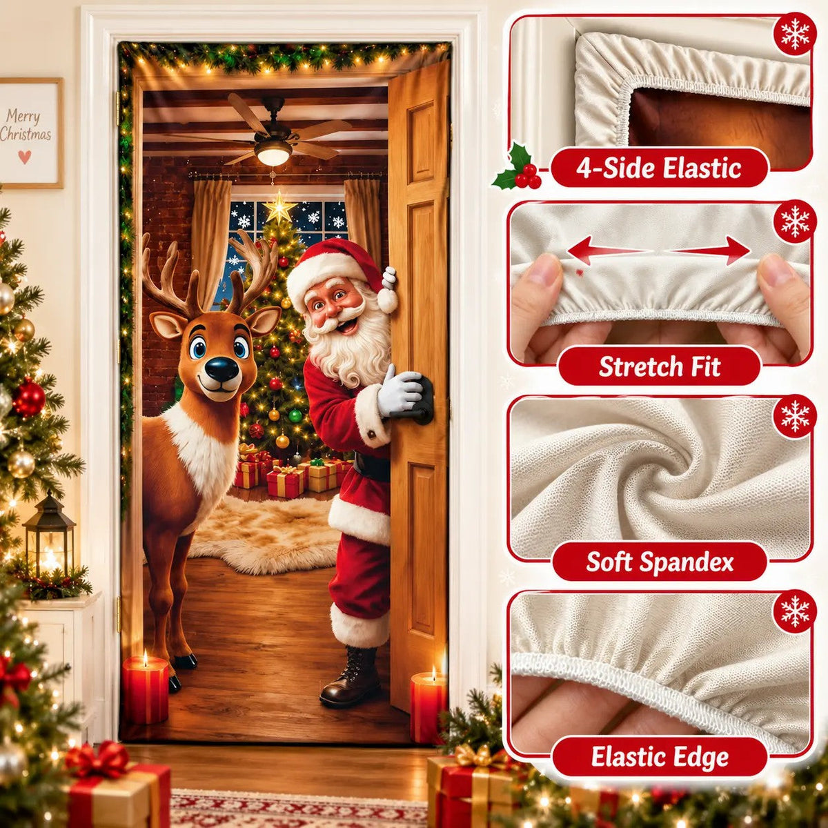 🎅🎄Christmas Door Cover – Santa & Reindeer Holiday Door Decoration