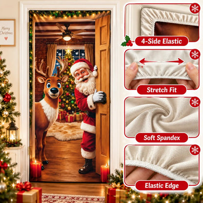 🎅🎄Christmas Door Cover – Santa & Reindeer Holiday Door Decoration