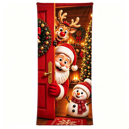 🎅🎄Christmas Door Cover – Santa & Reindeer Holiday Door Decoration