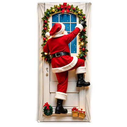 🎅🎄Christmas Door Cover – Santa & Reindeer Holiday Door Decoration