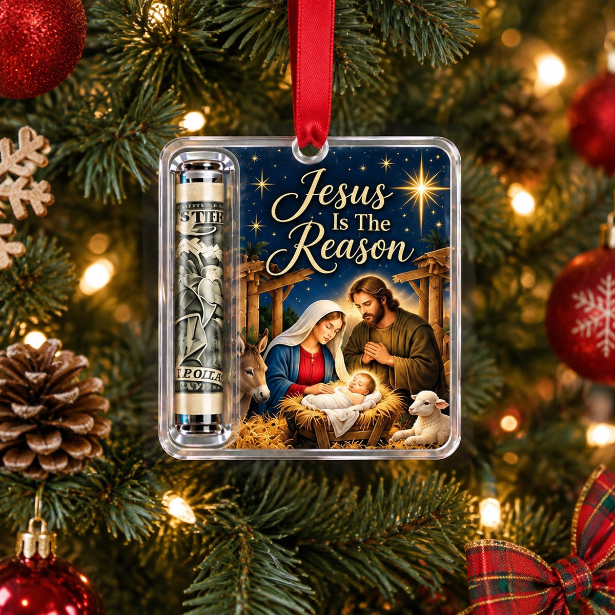Religious Christmas Money Holder Ornament with Nativity Scenes