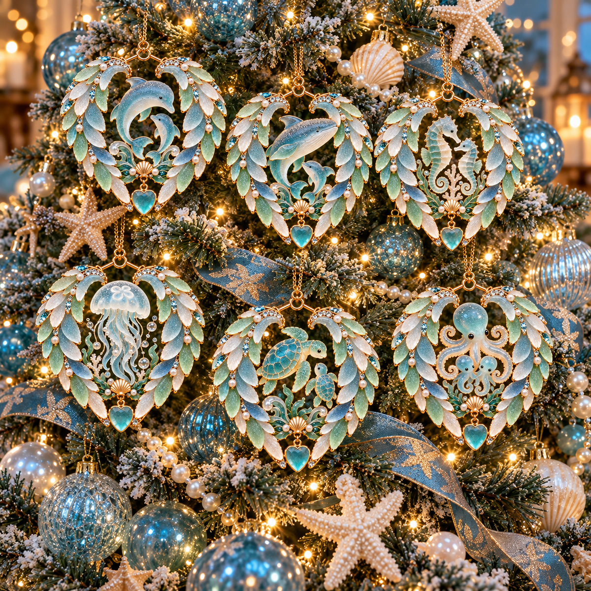 🌊✨Ocean Elegance Christmas Ornaments – A Touch of Coastal Magic