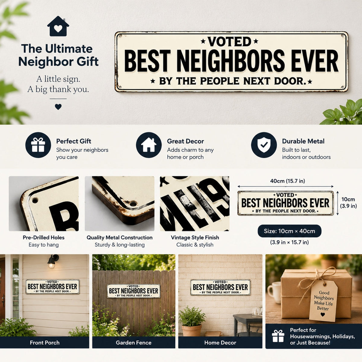 🏡❤️"Voted Best Neighbors Ever" Funny Metal Sign | The Ultimate Neighbor Gift