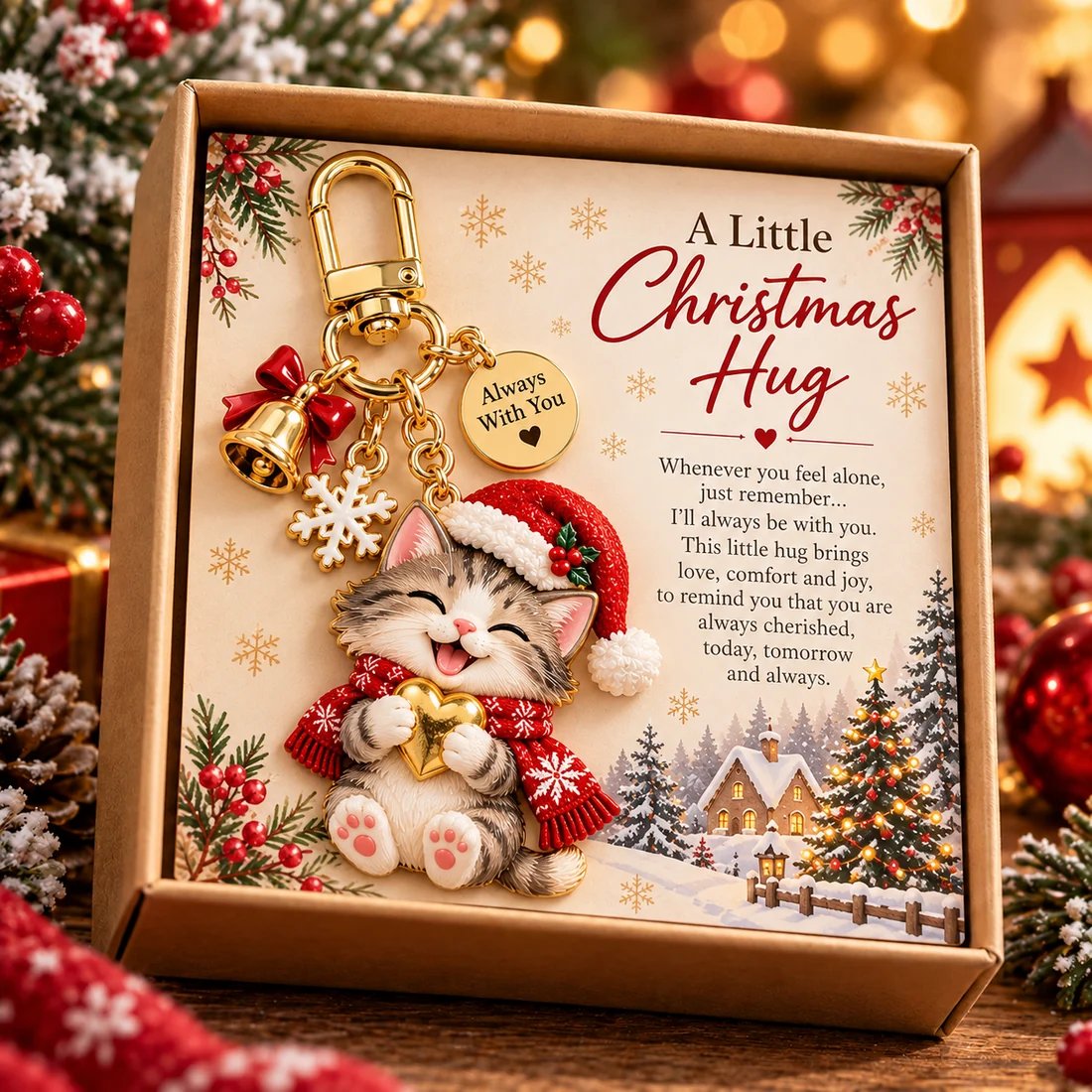 🎄🐱A Little Christmas Hug Keychain – A Heartwarming Holiday Gift to Keep Close
