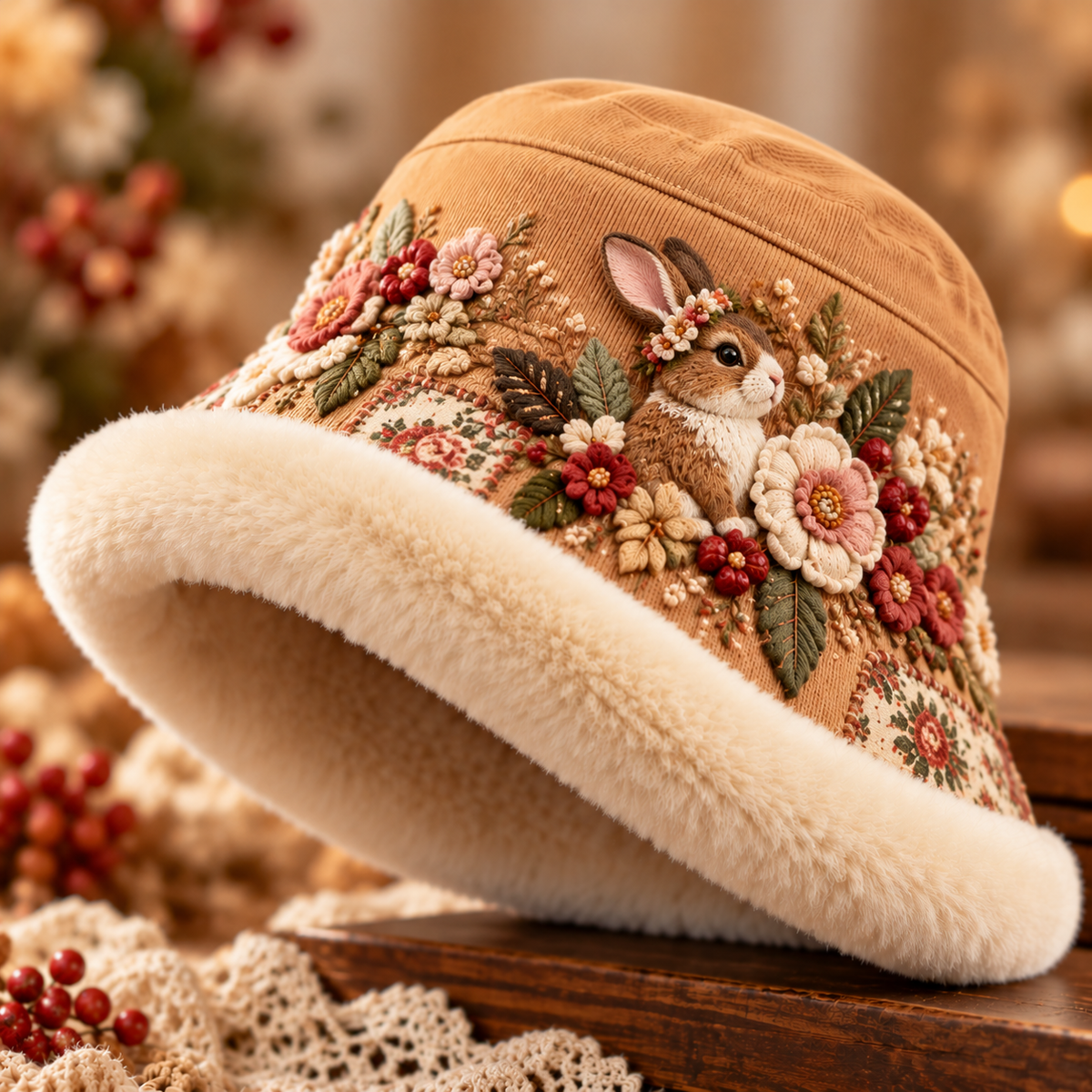 🌸Women’s Cozy Plush-Lined Winter Bucket Hat – Floral & Animal Designs