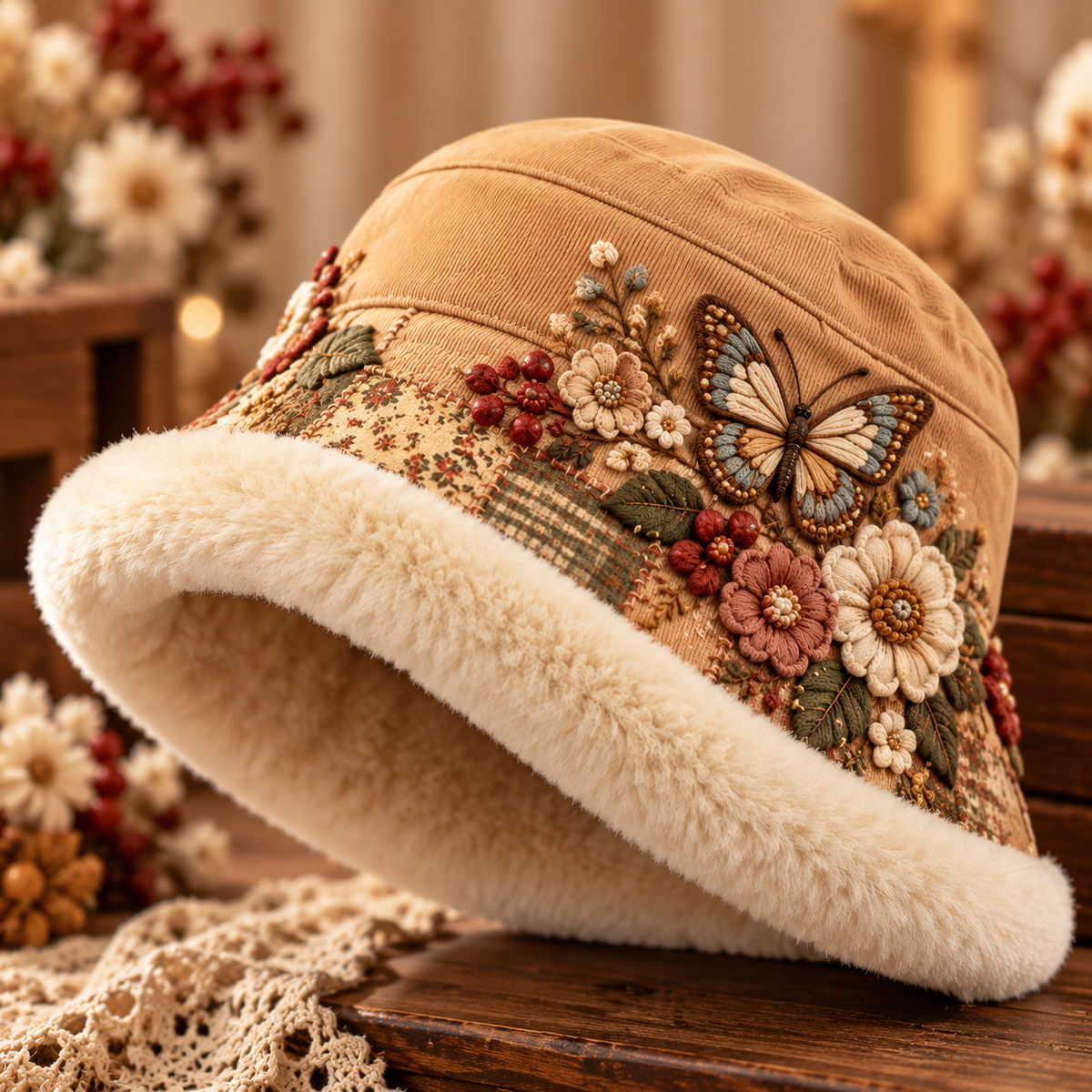 🌸Women’s Cozy Plush-Lined Winter Bucket Hat – Floral & Animal Designs