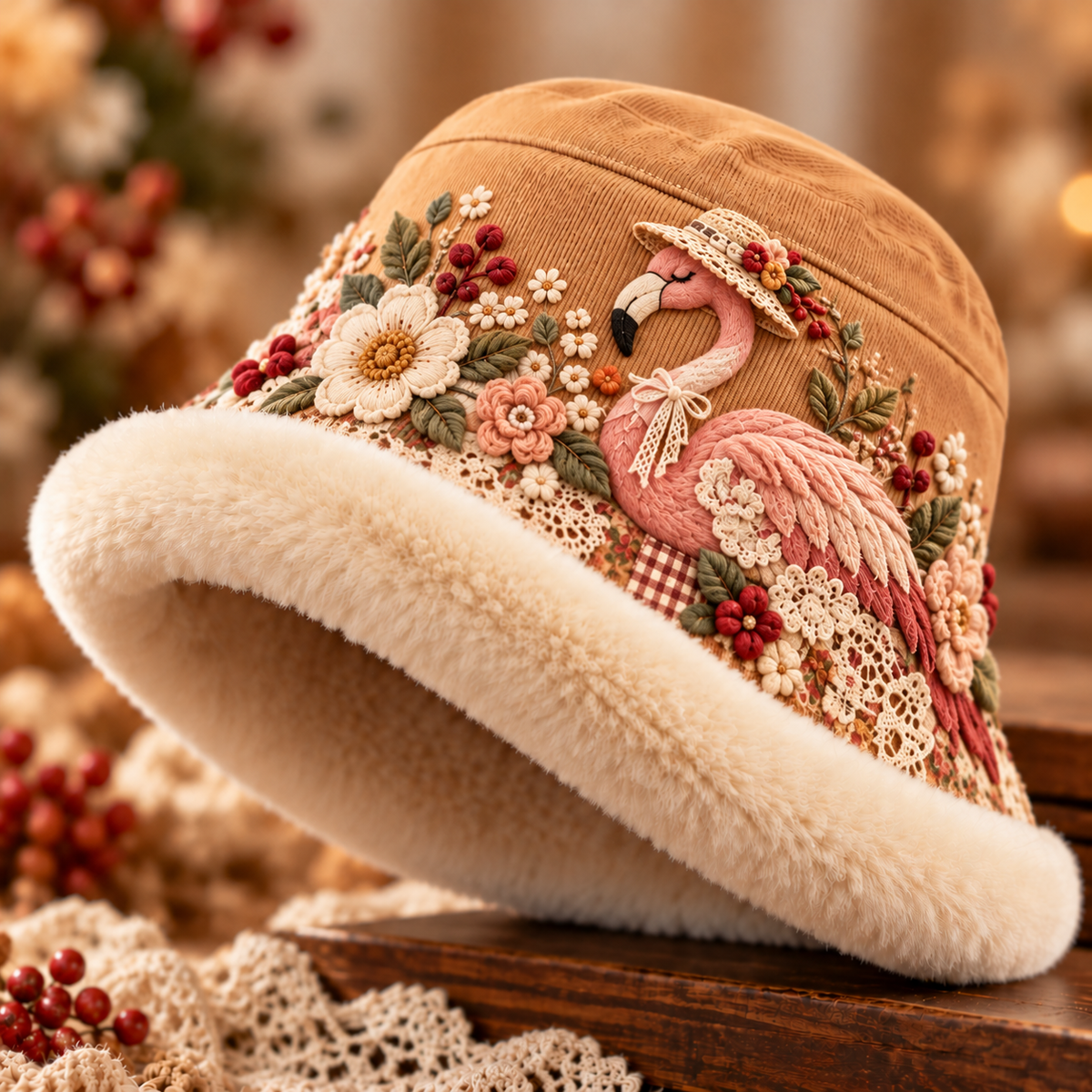 🌸Women’s Cozy Plush-Lined Winter Bucket Hat – Floral & Animal Designs