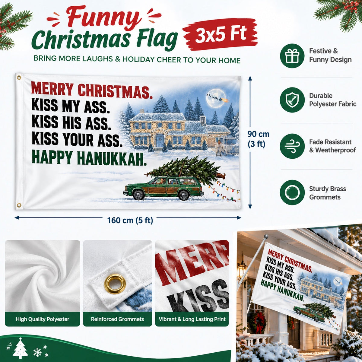 Funny Christmas Flag – Big Holiday Spirit. Very Little Filter.