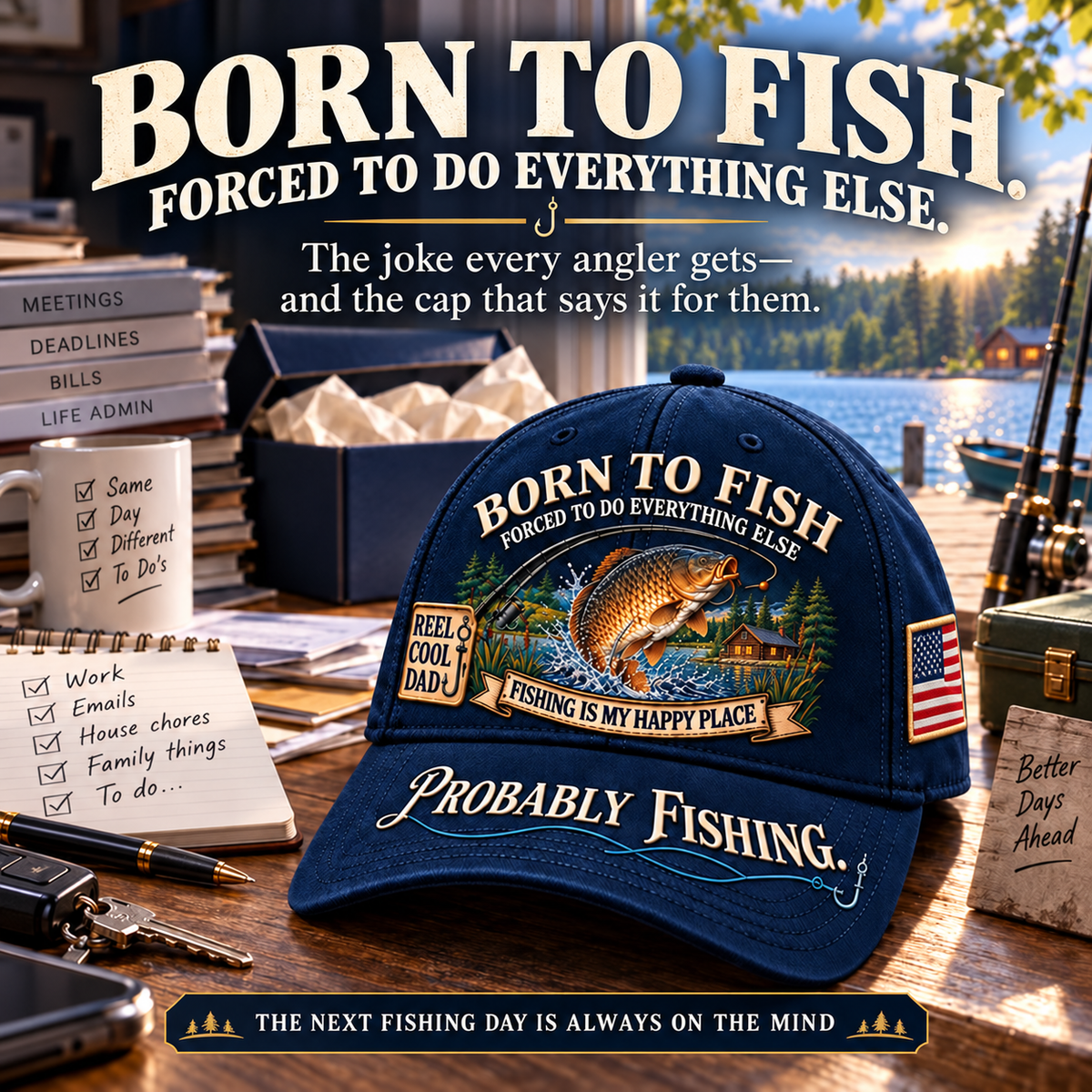 🎣 Born To Fish "Probably Fishing" USA Angler Tribute Cap