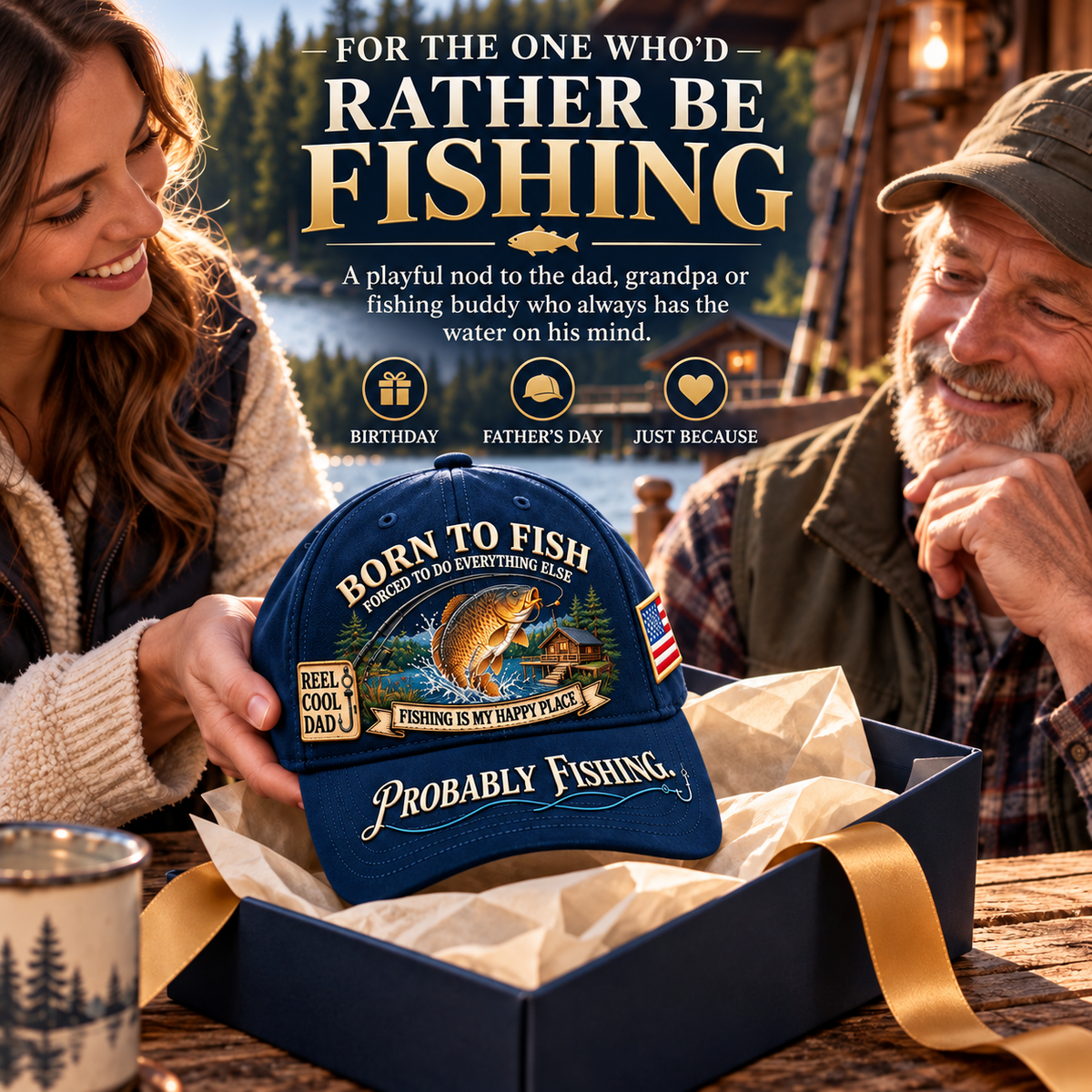 🎣 Born To Fish "Probably Fishing" USA Angler Tribute Cap