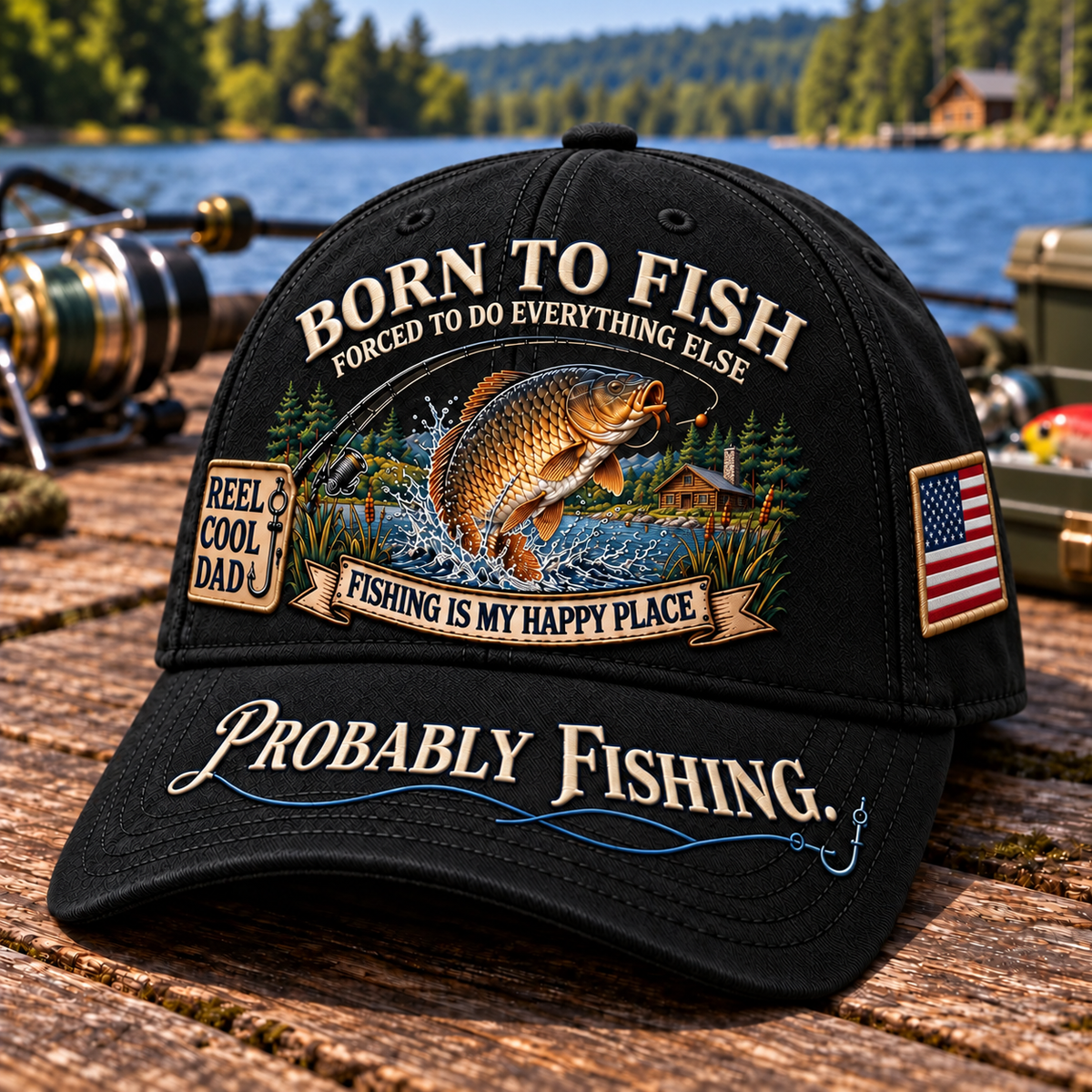 🎣 Born To Fish "Probably Fishing" USA Angler Tribute Cap