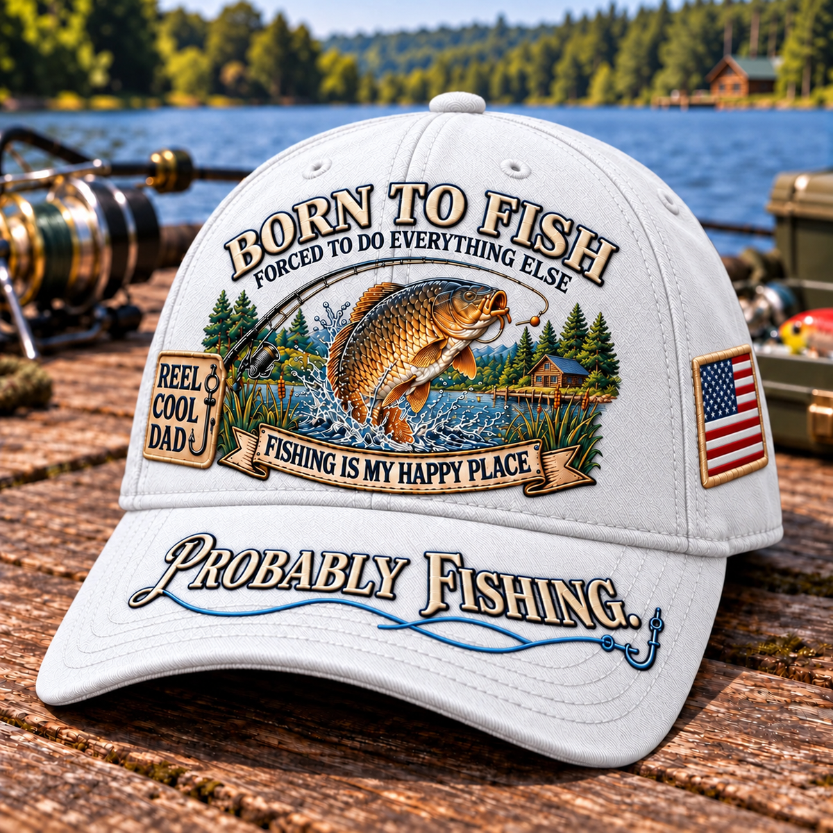 🎣 Born To Fish "Probably Fishing" USA Angler Tribute Cap
