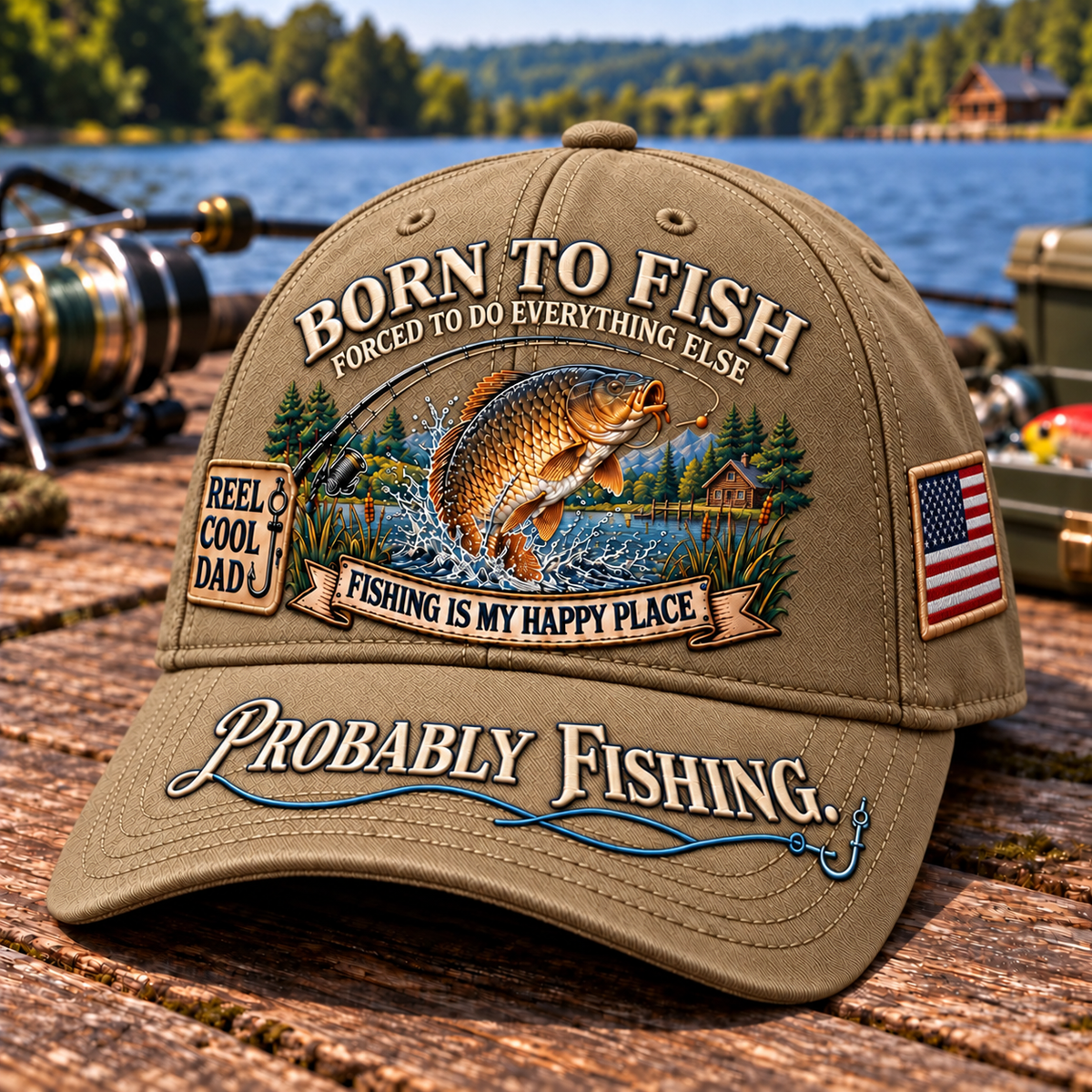 🎣 Born To Fish "Probably Fishing" USA Angler Tribute Cap