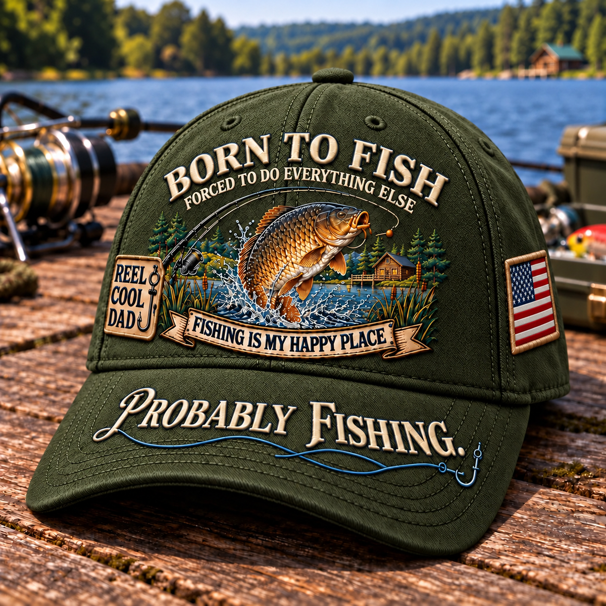 🎣 Born To Fish "Probably Fishing" USA Angler Tribute Cap